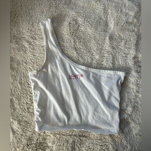 Levi's White Graphic Print One-Shoulder Cropped Tank Top